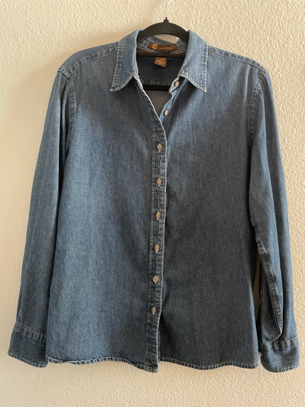 Harriton Denim Ladies Shirt - Blue with Brown Trim